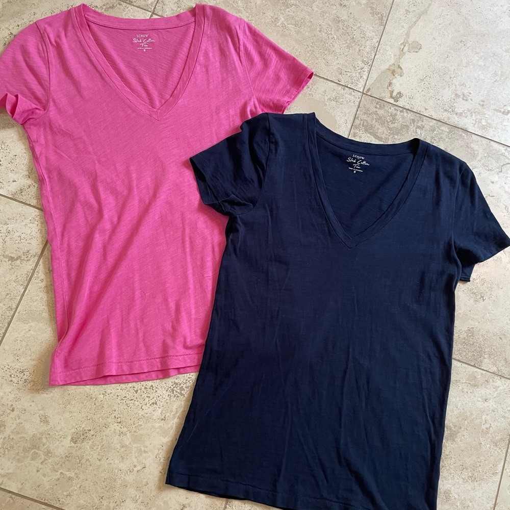J. Crew Slub Cotton Tee Set of 2 V-Neck Tees - Pink & Navy